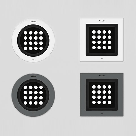 Artemide Ego recessed ceiling lights: four variants with 16 LED dots, round and square shapes in white and grey finishes