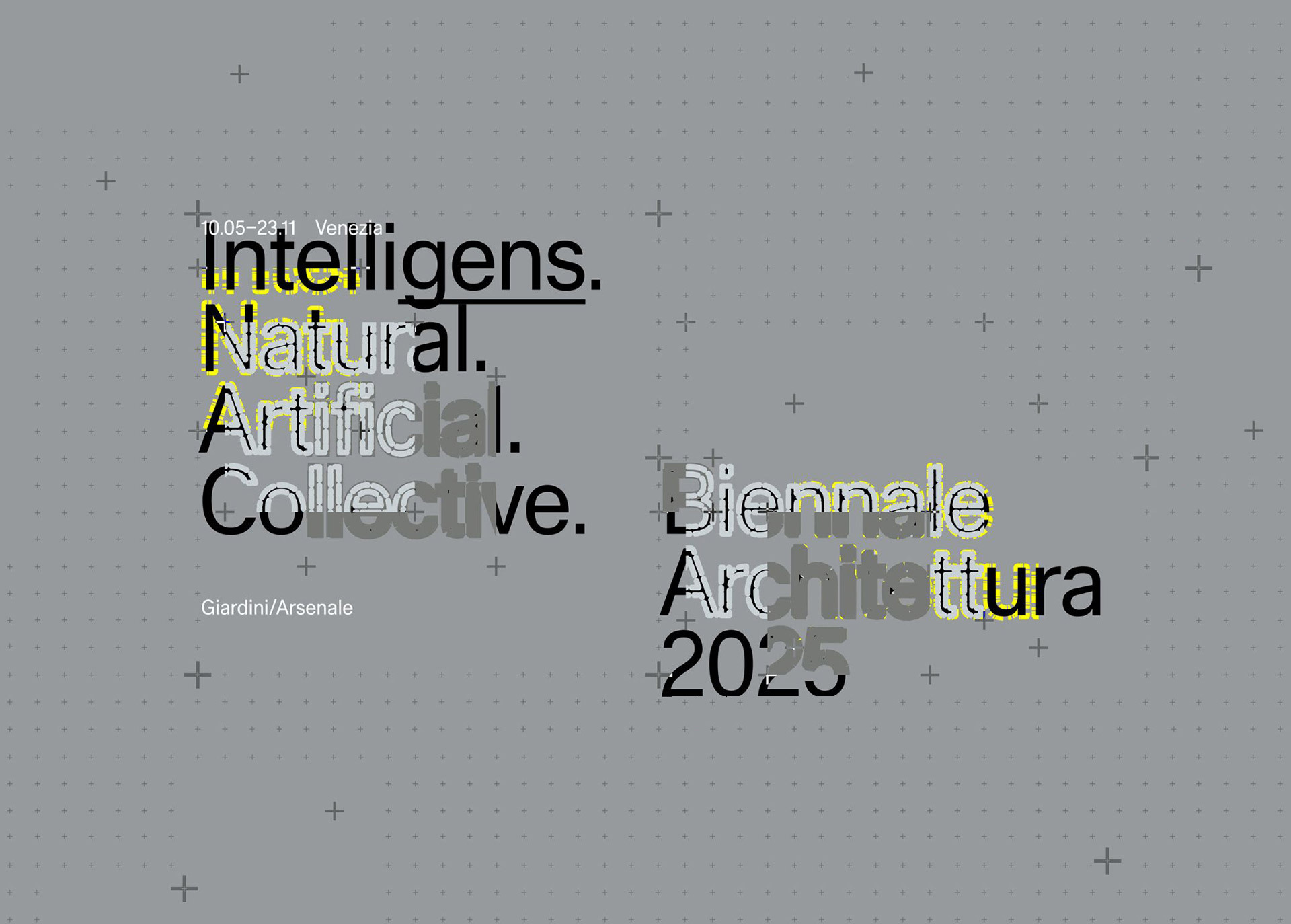 Official banner of the Architecture Biennale 2025 in Venice: themes on intelligence, nature, artificiality and collectivity