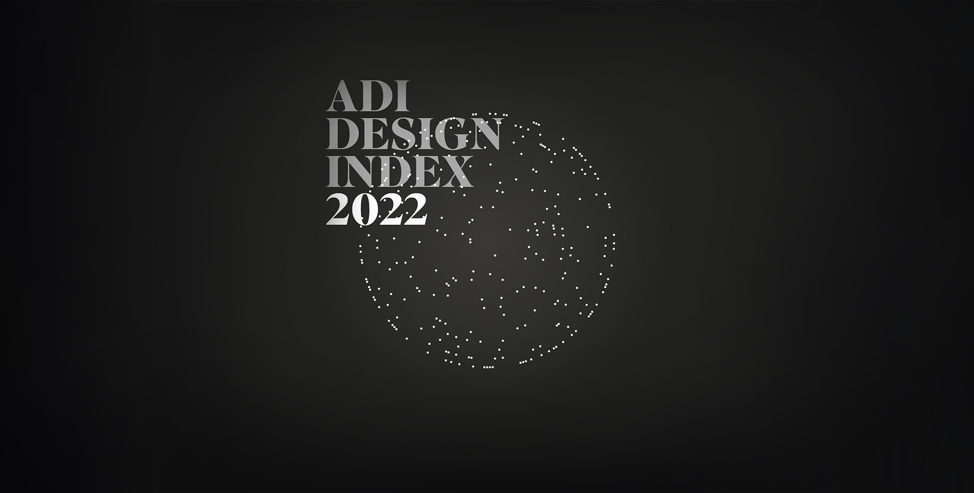 ADI Design Index 2022 logo: white typography on dark background with a globe made of connected dots