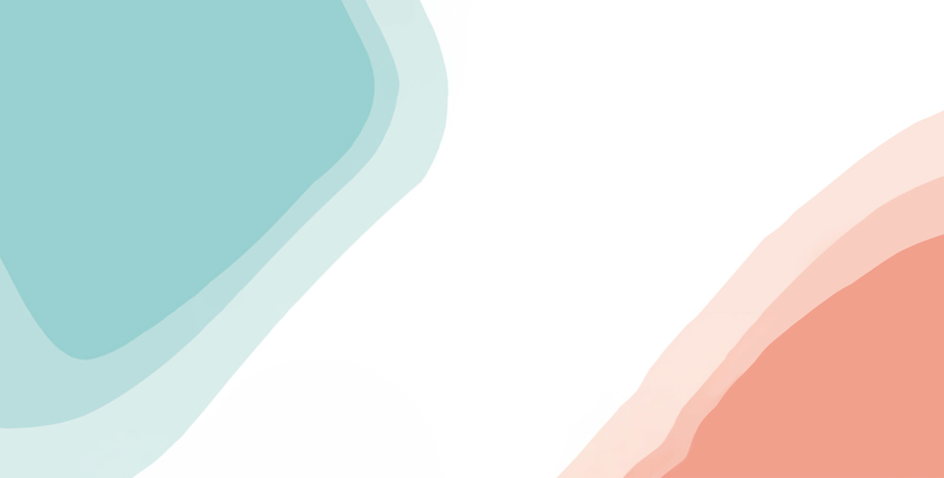 Abstract decorative background with soft teal shape on the left and warm coral shape on the right against white.