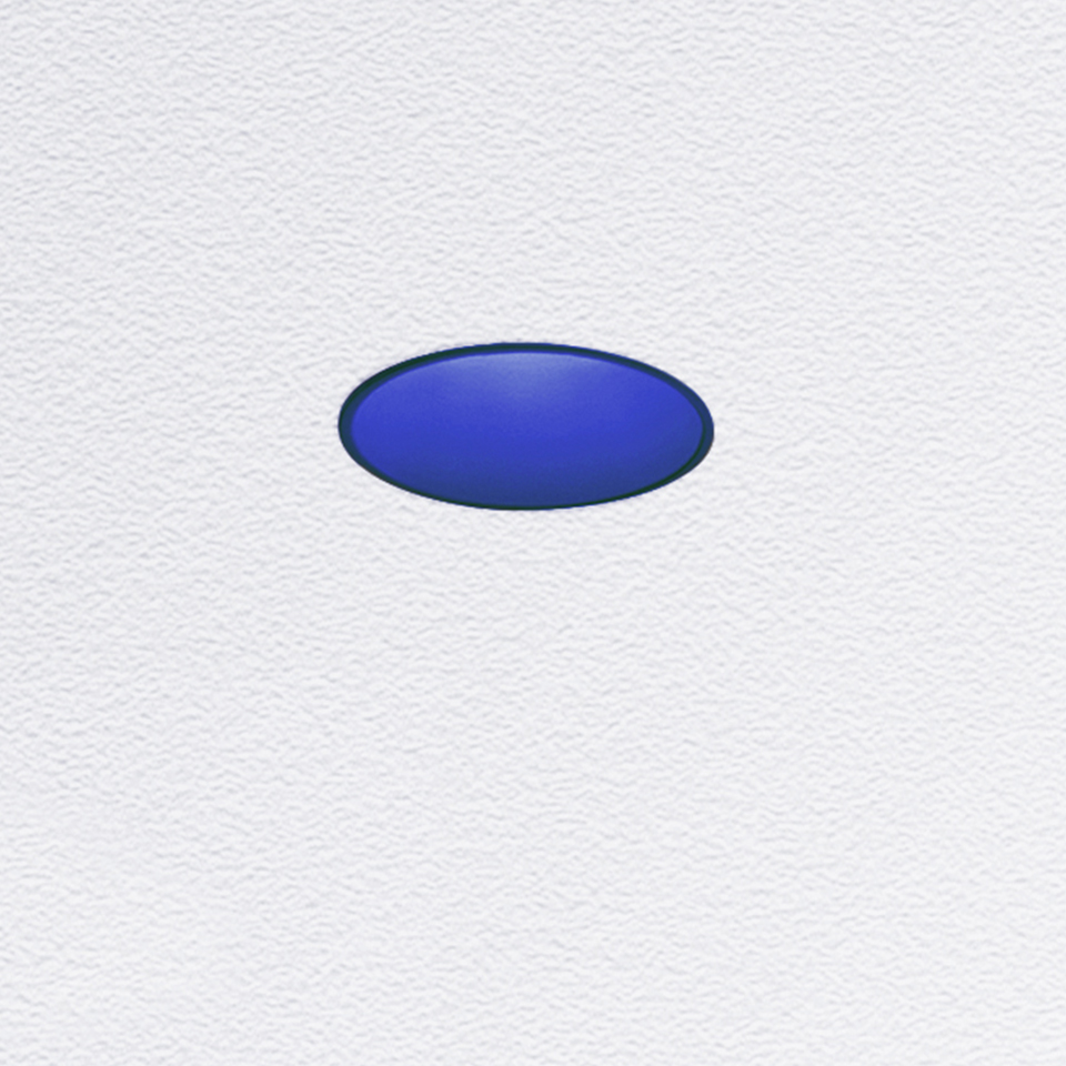 Artemide Tagora Incasso 80 recessed ceiling light with oval blue diffuser flush-mounted in a white ceiling