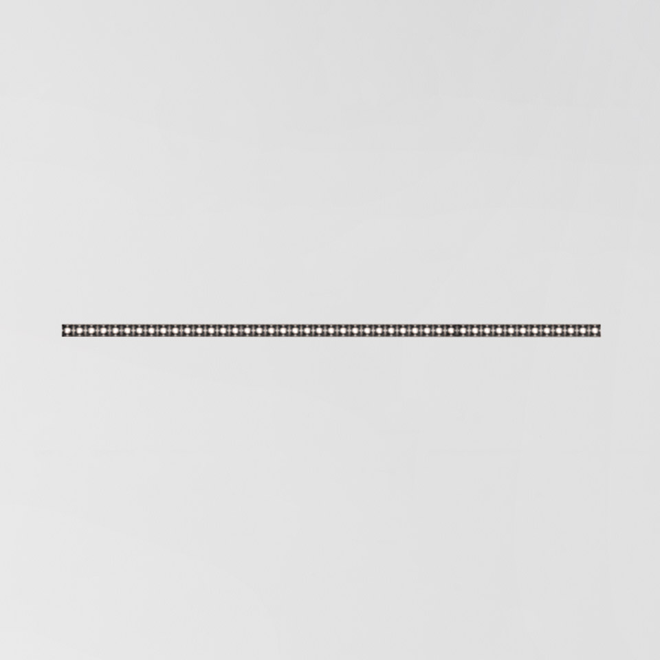 Artemide Somnĭum System: ultra-thin horizontal linear LED fixture with a row of micro-optics, suspended against a white background