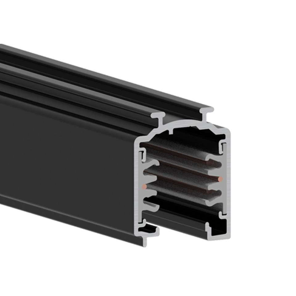 Artemide Vector Track 230V: black anodized aluminum lighting track with 3-circuit conductors for modular fixture installation