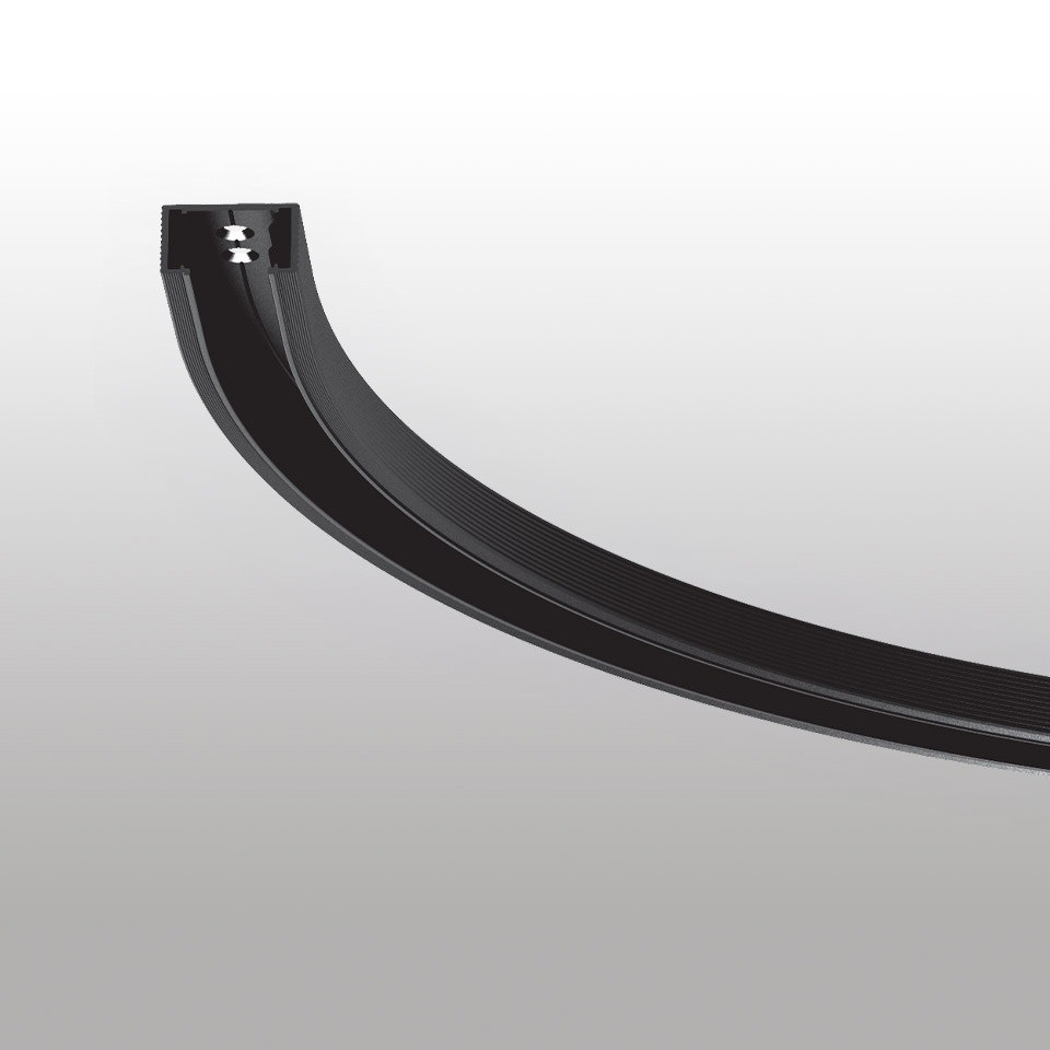 Artemide Turn Around System: curved black linear LED track module with smooth arc profile for modular lighting installations