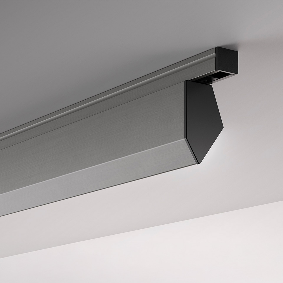 Artemide Turn Around System: sleek ceiling-mounted linear aluminum fixture in anthracite with angled end cap detail