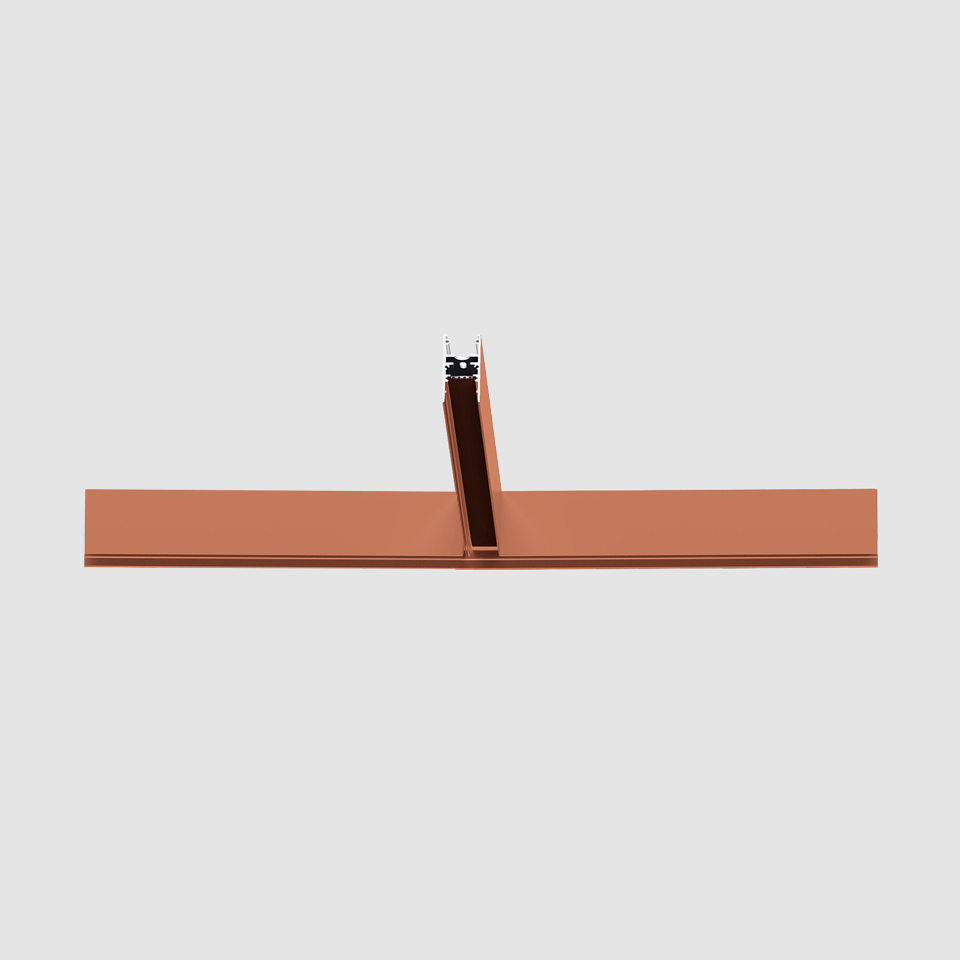 Artemide A.24 Emissione Sharping recessed linear LED track in copper finish, shown in cross-section profile view