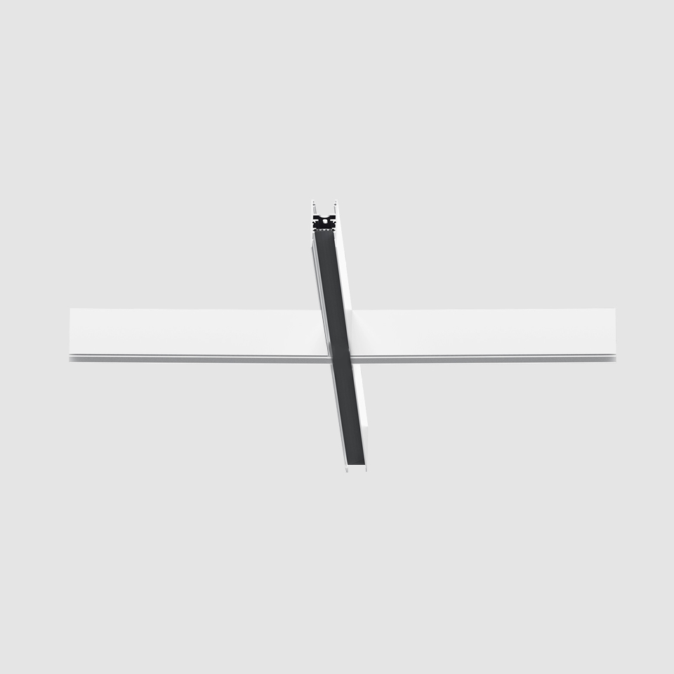 Artemide A.24 Diffused Emission recessed linear light fixture in white with a dark adjustable rotatable blade element