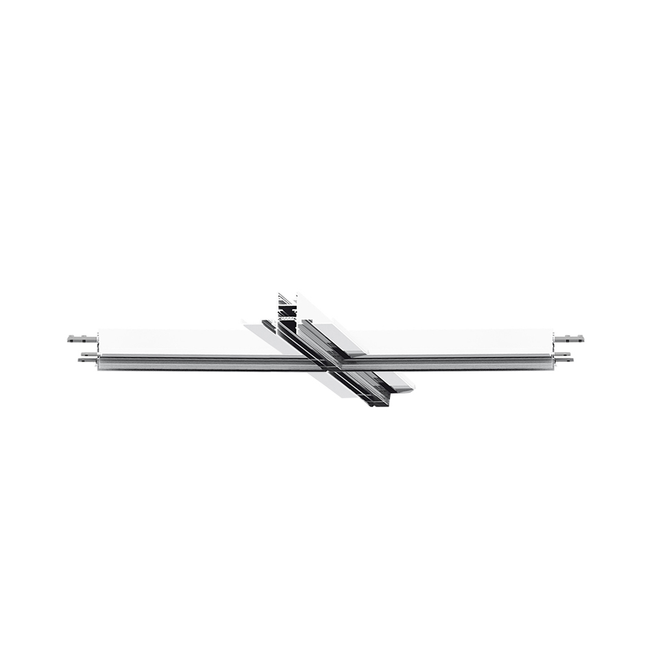 Artemide A.24 Magnetic Track cross connector in chrome finish, enabling perpendicular track joining for modular lighting systems