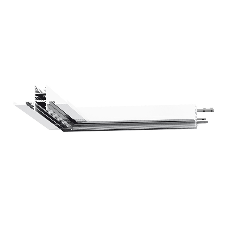 Artemide A.24 Magnetic Track: slim recessed linear LED profile in white and grey aluminum, shown at an angle