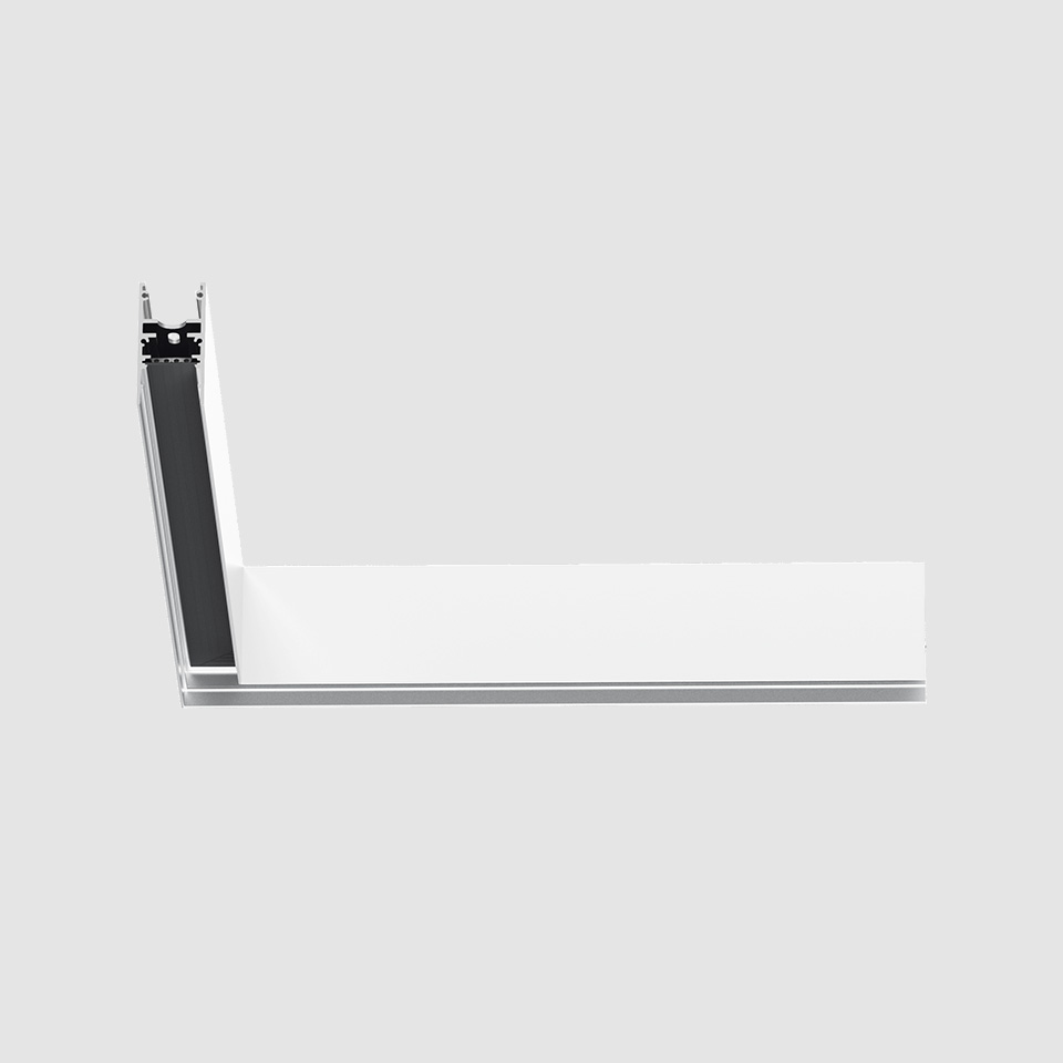 Artemide A.24 Magnetic Track corner connector, white aluminum L-shaped profile for recessed ceiling lighting system