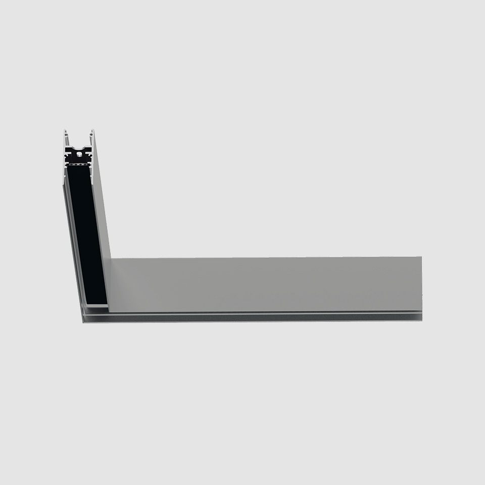 Artemide A.24 Emissione Sharping: L-shaped aluminum recessed lighting profile in silver-grey finish with integrated LED strip