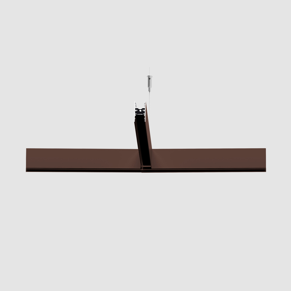 Artemide A.24 Diffused Emission pendant lamp, dark brown horizontal linear profile suspended by a central cable