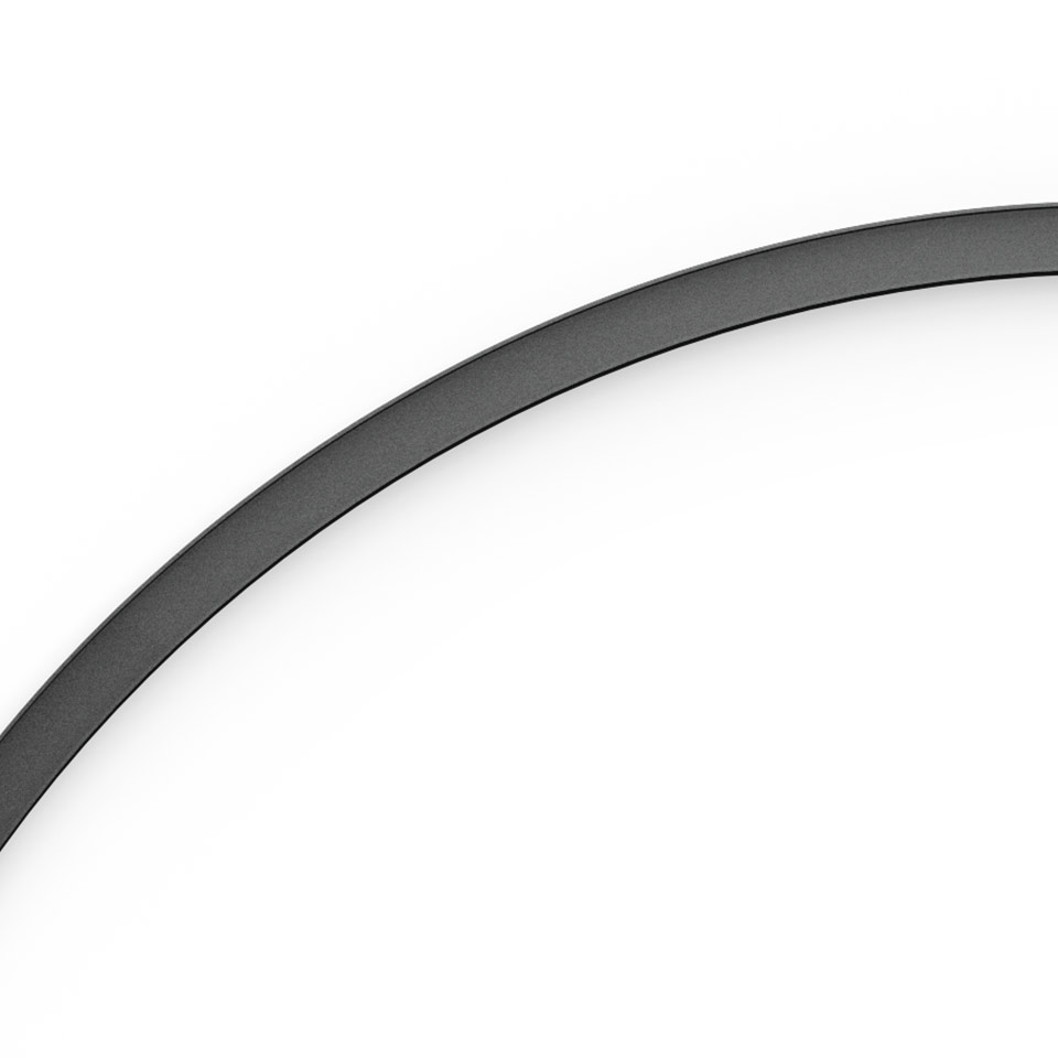 Artemide A.24 Magnetic Track curved connector in matte black, showing a sleek quarter-circle arc profile