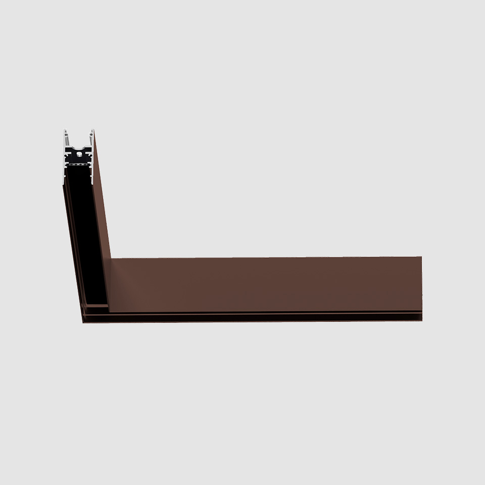 Artemide A.24 Emissione Sharping recessed lighting profile in dark brown finish, L-shaped aluminum extrusion for architectural integration
