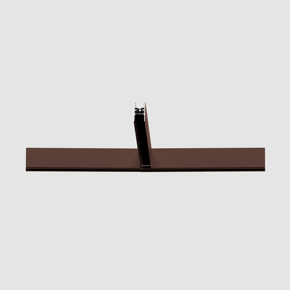 Artemide A.24 Emissione Sharping linear ceiling light in dark brown finish, shown in profile with central mounting bracket