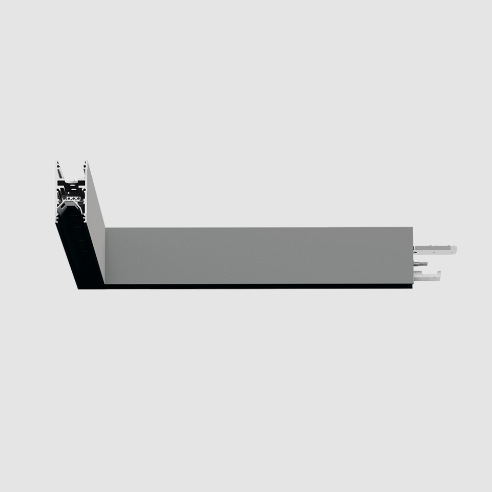 Artemide A.24 Diffused Emission recessed linear lighting module, horizontal profile in black and grey aluminum with connectors