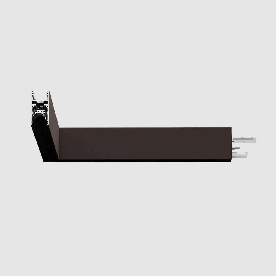 Artemide A.24 Diffused Emission recessed linear module in dark bronze finish, shown in profile with L-shaped cross-section and connectors