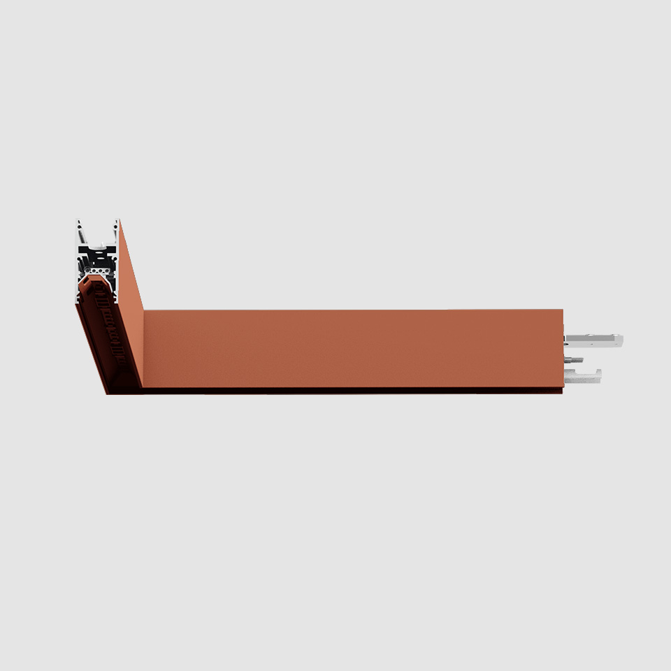 Artemide A.24 Diffused Emission recessed lighting profile in terracotta, L-shaped cross-section with electrical connectors
