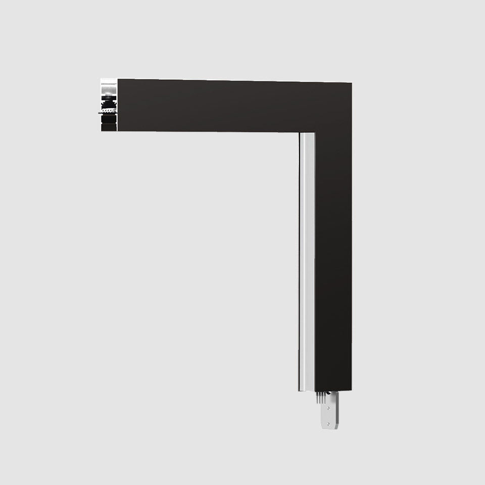 Artemide A.24 Diffuse Emission recessed track system, L-shaped corner connector in matte black with silver trim