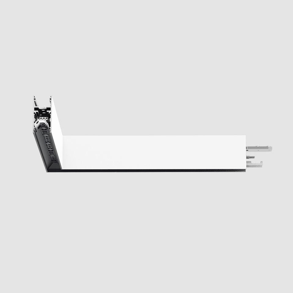 Artemide A.24 Diffused Emission recessed linear module in white, shown in profile with electrical connectors on the right