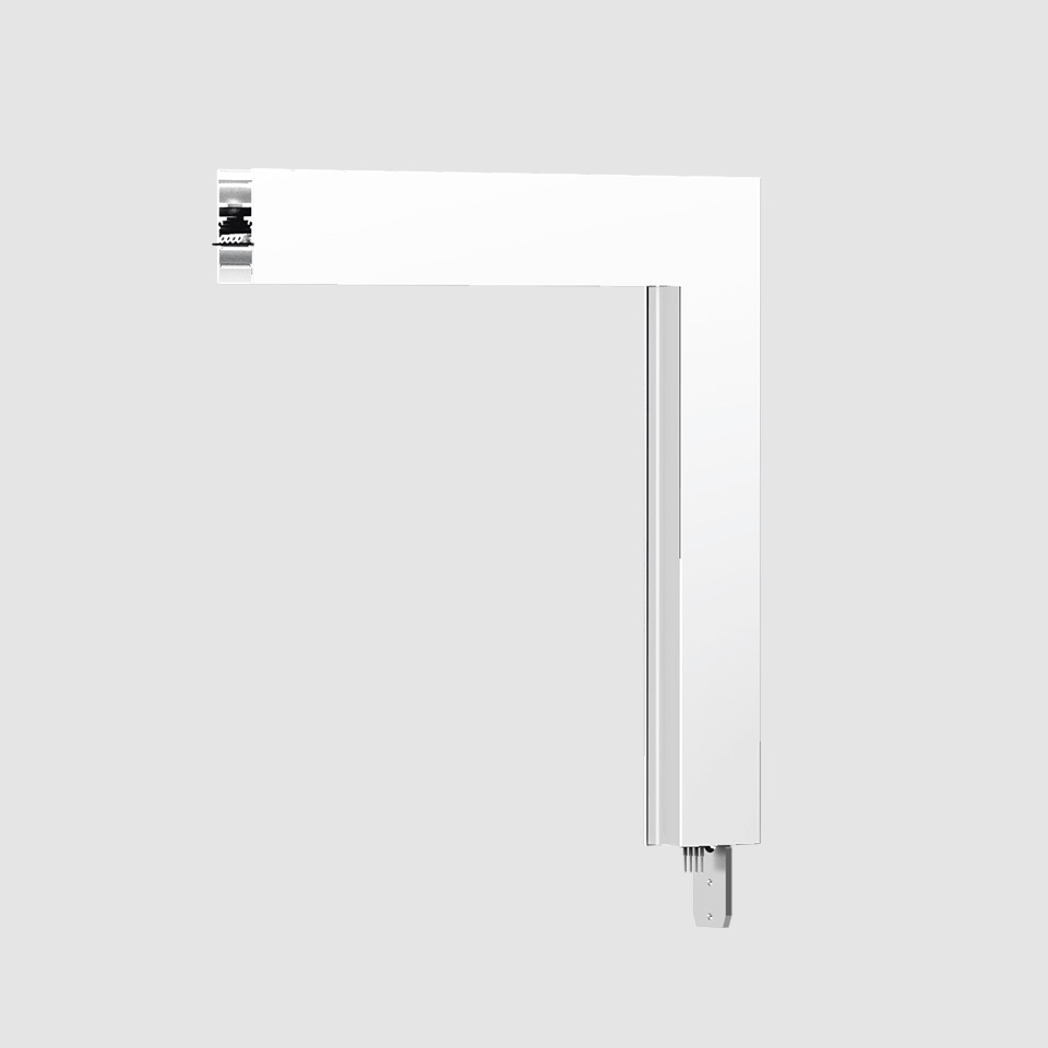 Artemide A.24 Diffused Emission white L-shaped modular track lighting connector with vertical and horizontal aluminum profiles