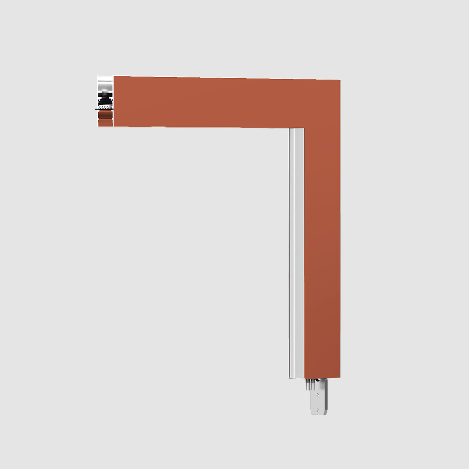 Artemide A.24 Diffused Emission modular lighting system, L-shaped terracotta profile with silver connectors and end caps