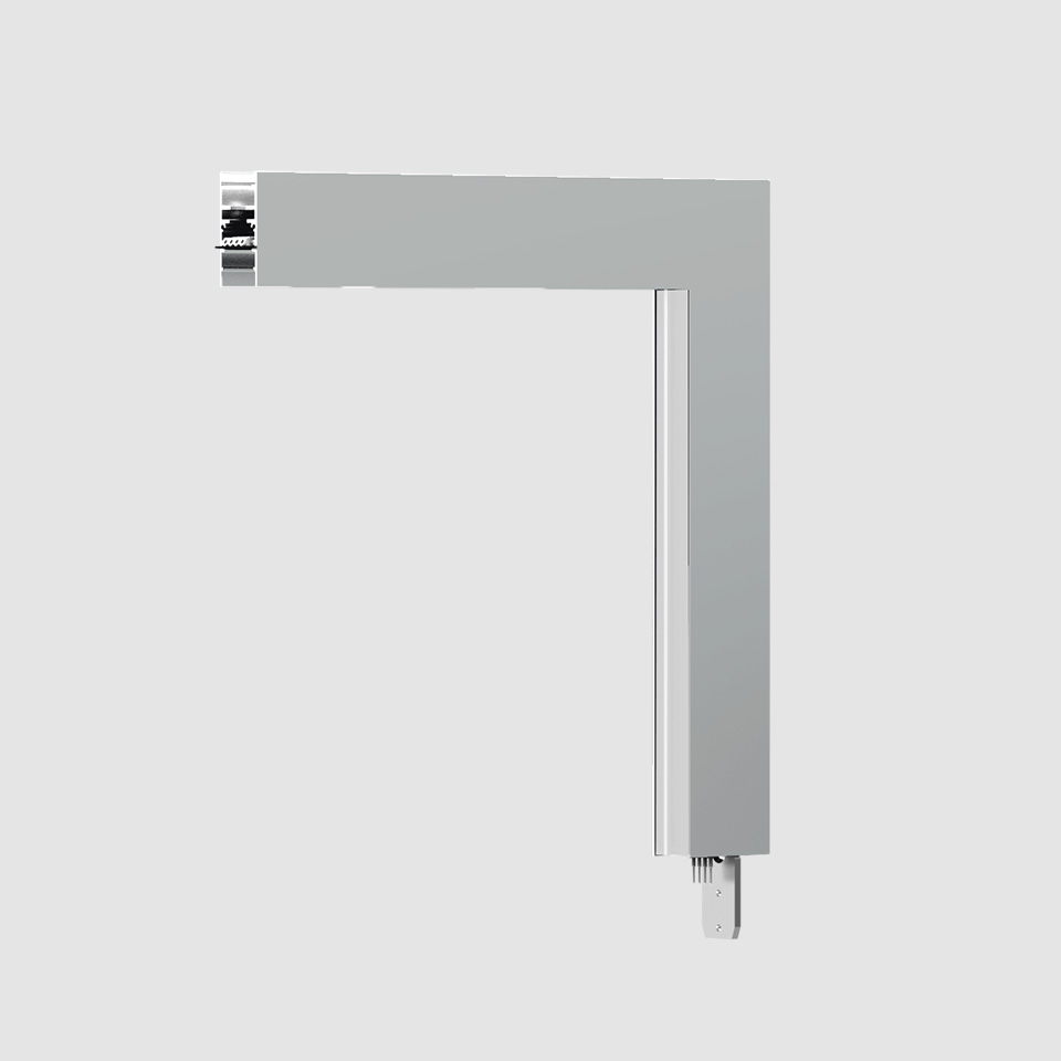 Artemide A.24 Diffused Emission L-shaped modular lighting profile in grey aluminum with connector end and track mount