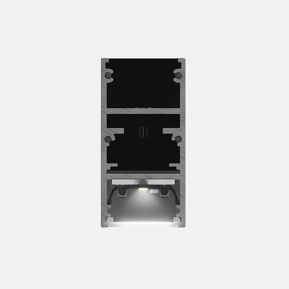 Artemide A.24 Emissione Diffusa: cross-section of modular aluminum recessed profile with diffused LED light emission at base