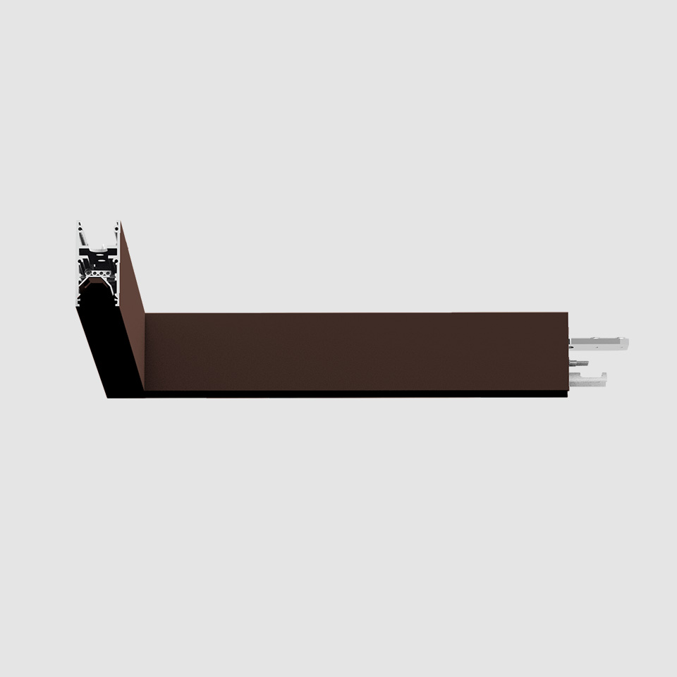Artemide A.24 Diffused Emission recessed linear profile in dark brown, shown in side view with visible mounting hardware