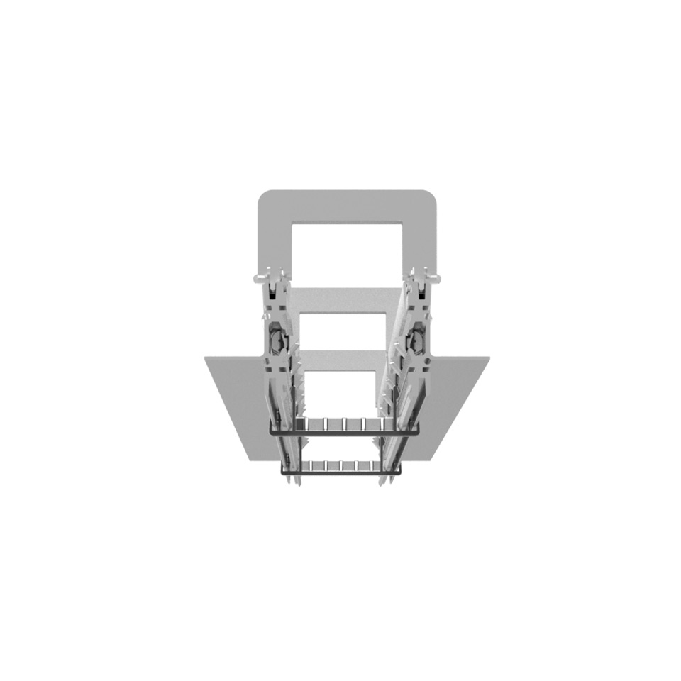 Artemide A.39 Incasso Emissione Sharping: recessed ceiling light fixture shown from below, with mounting frame and heat sink