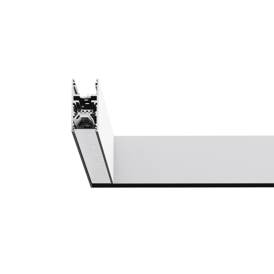 Artemide A.39 recessed ceiling light fixture with diffused emission, showing white aluminum profile and black trim detail