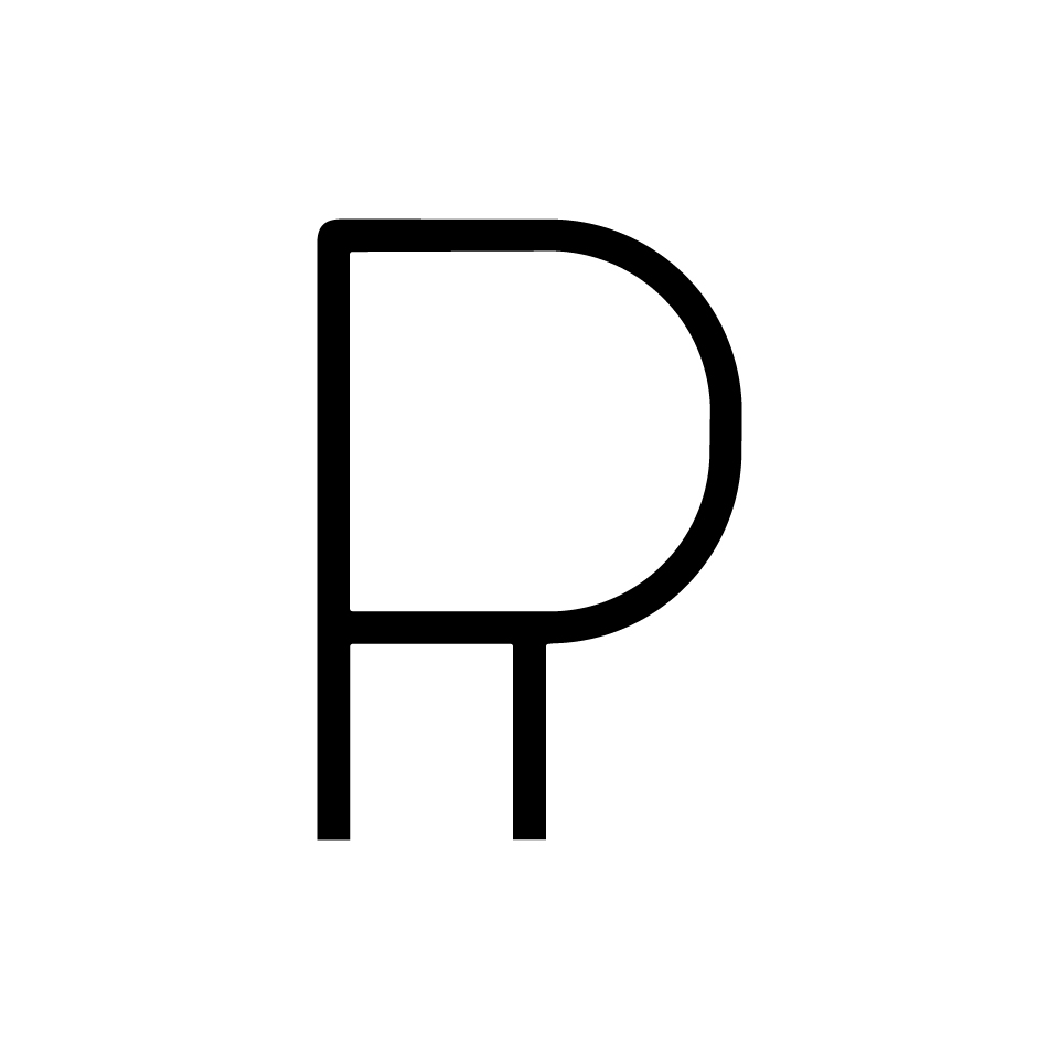 Artemide Alphabet of Light Mini: letter P in bold black lines on white background, modular LED lighting design element