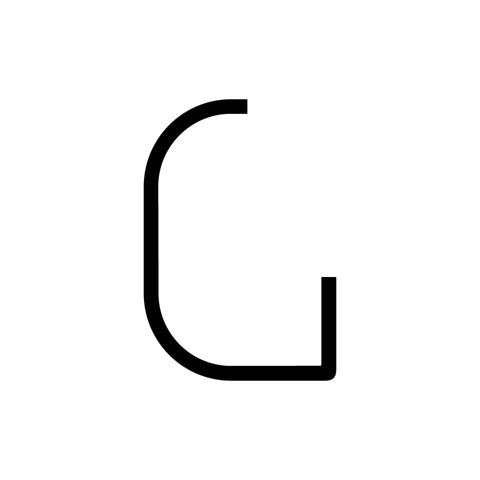 Artemide Alphabet of Light: uppercase letter G in bold black lines on white background, modular lighting design element