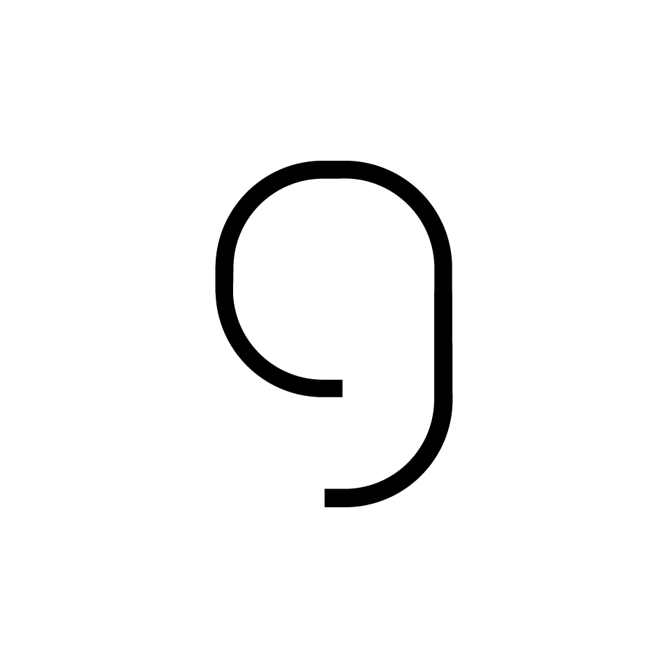 Artemide Alphabet of Light: lowercase letter 'g' in minimalist black outline design on white background
