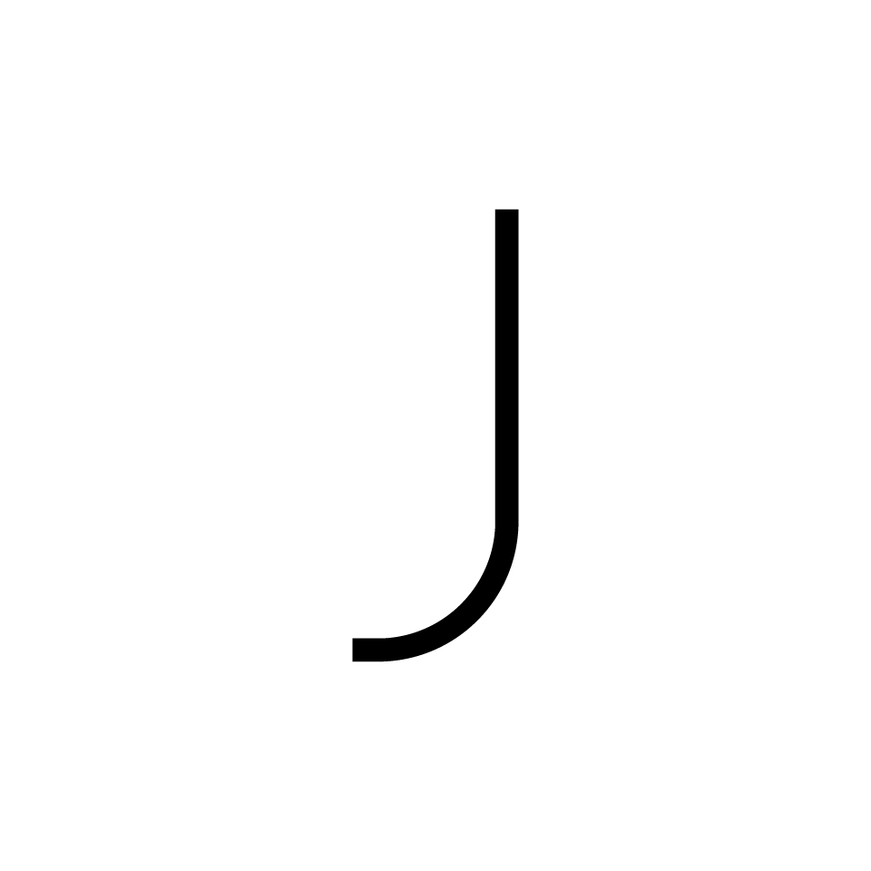 Letter J in black, part of Artemide Alphabet of Light modular lighting system for wall or ceiling installation