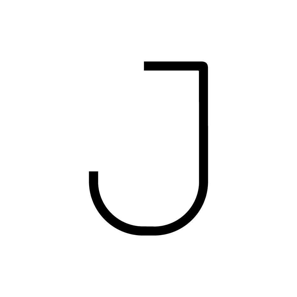 Artemide Alphabet of Light Mini: uppercase letter J in black on white background, part of modular lighting collection