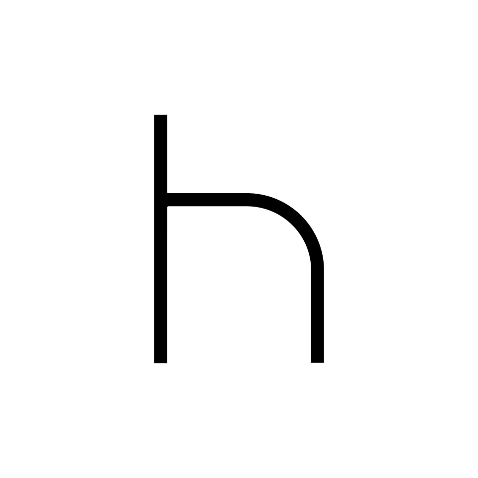 Artemide Alphabet of Light: lowercase letter 'h' in black on white background, part of the modular lighting letter system