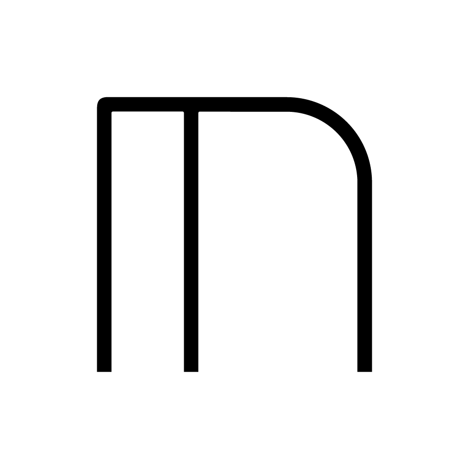Artemide Alphabet of Light Mini: letter M in black, formed by two vertical lines and a rounded arch on the right side.