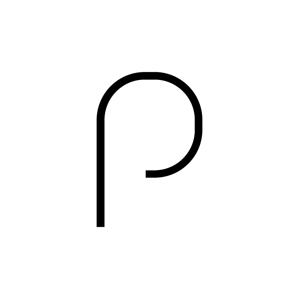 Artemide Alphabet of Light: lowercase letter 'p' rendered as a minimalist black line on white background