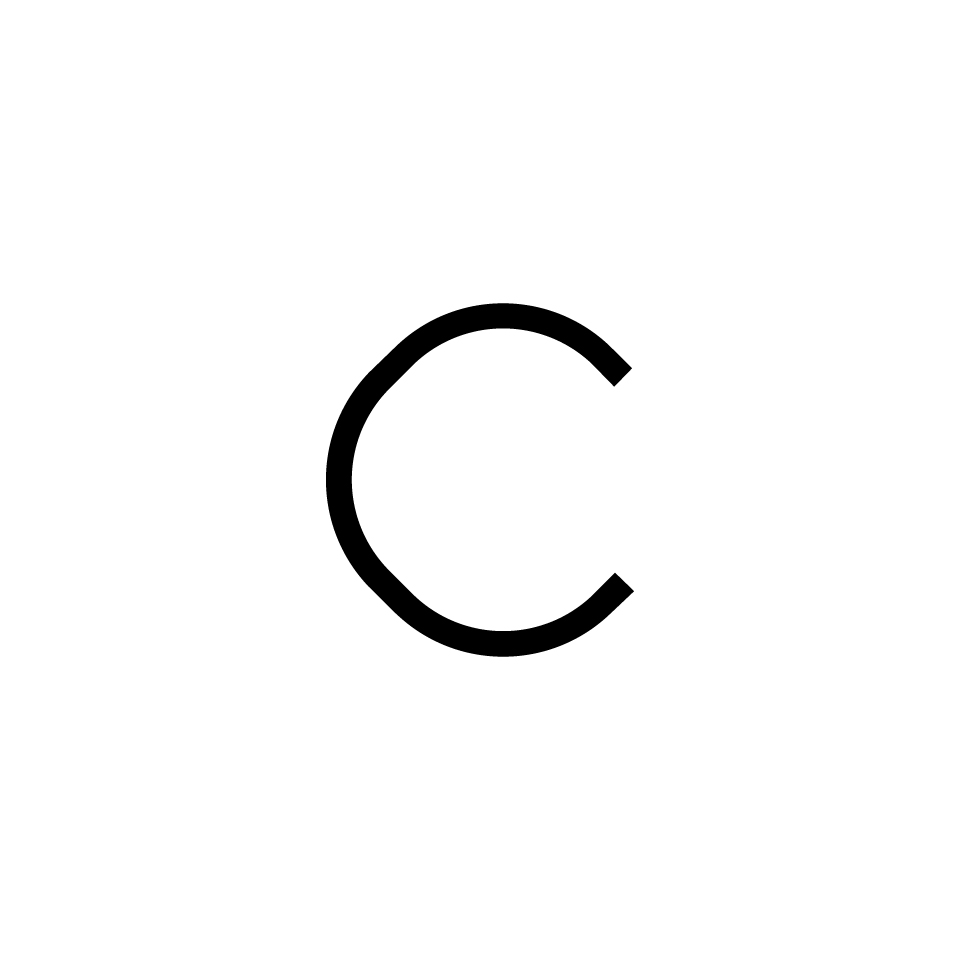 Artemide Alphabet of Light: uppercase letter C, minimalist open circle design in black on white background