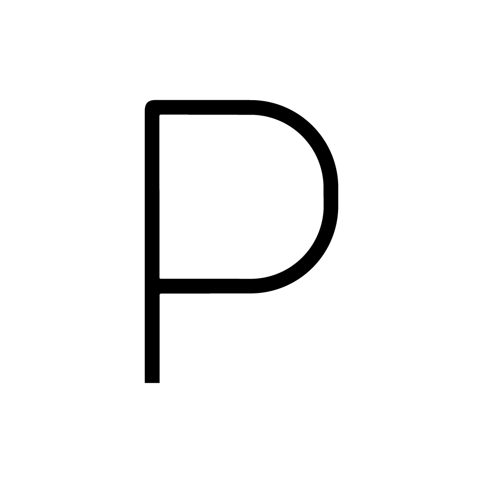 Artemide Alphabet of Light Mini: uppercase letter P, rendered in thin black lines on white background