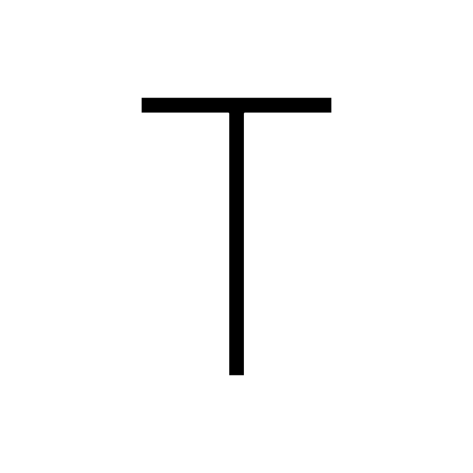 Artemide Alphabet of Light: uppercase letter T, minimalist design with horizontal bar and vertical stem in white light