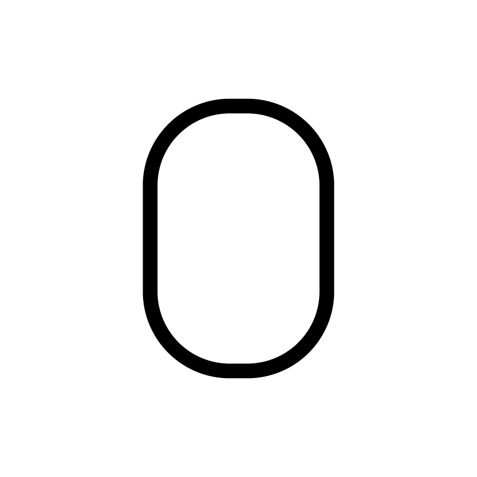 Artemide Alphabet of Light: outline of the letter O, rounded rectangular shape with thick black border on white background