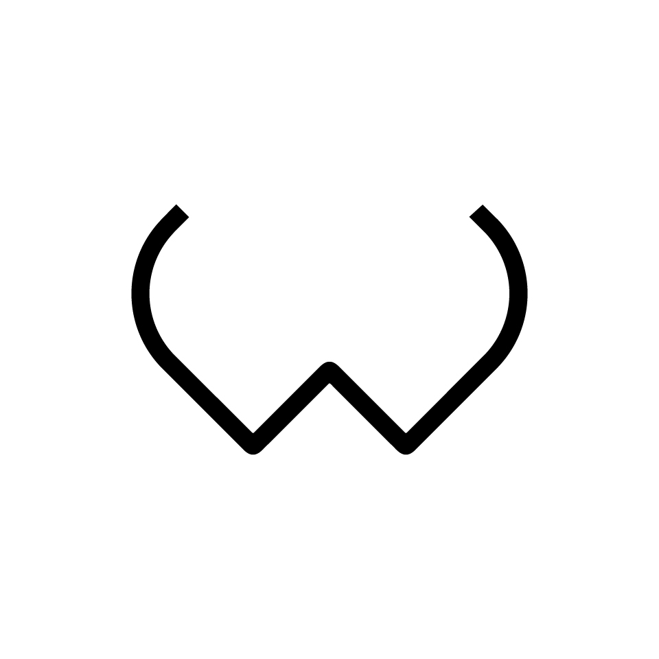 Artemide Alphabet of Light: lowercase letter 'w' formed by curved and angular lines in black on white background