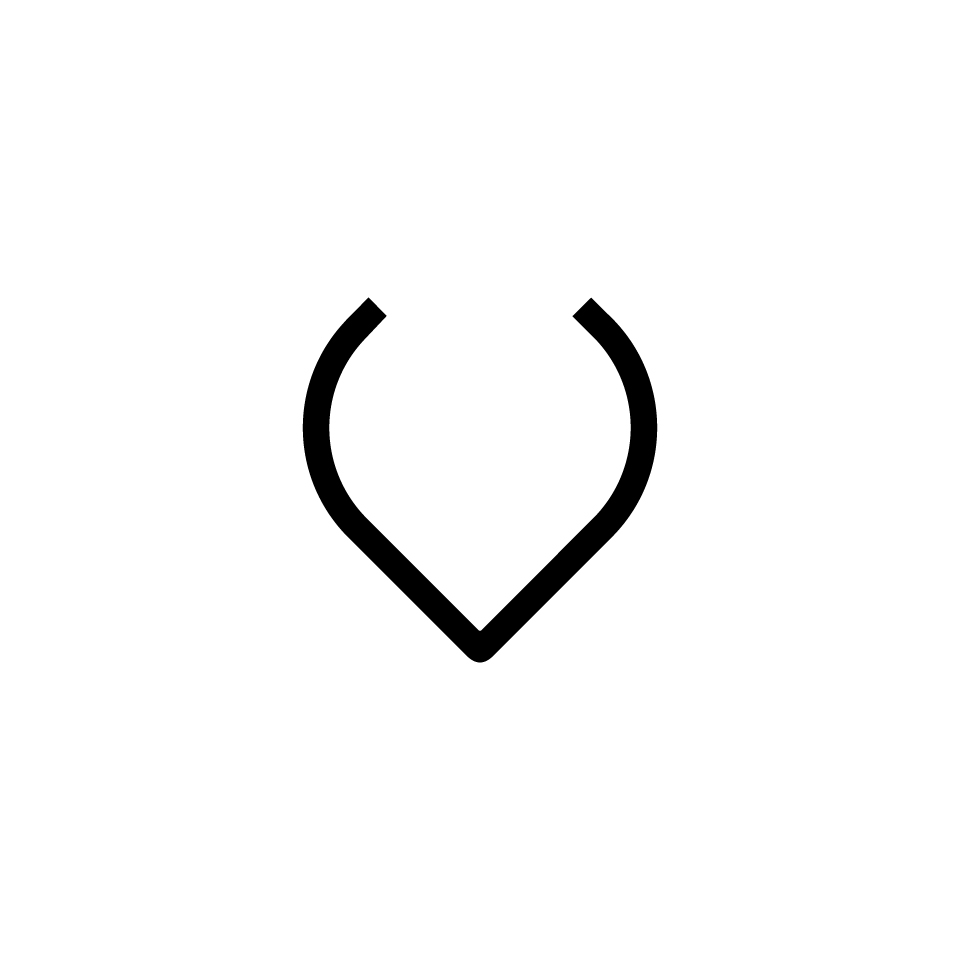 Artemide Alphabet of Light: letter V, minimalist black outline design forming a sharp downward V shape with curved tops