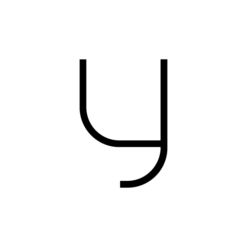 Artemide Alphabet of Light: lowercase letter 'y' rendered in bold black lines on white background