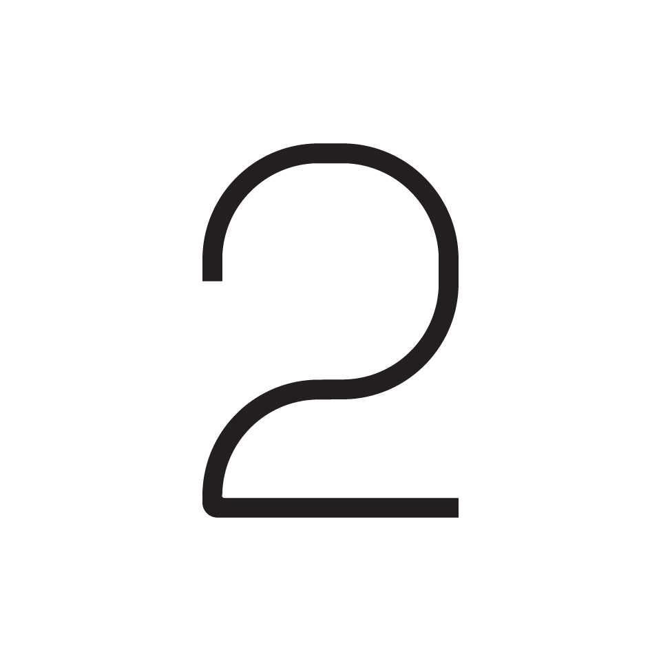 Number 2 from Artemide Alphabet of Light collection, a minimalist numeral in dark thin lines on white background
