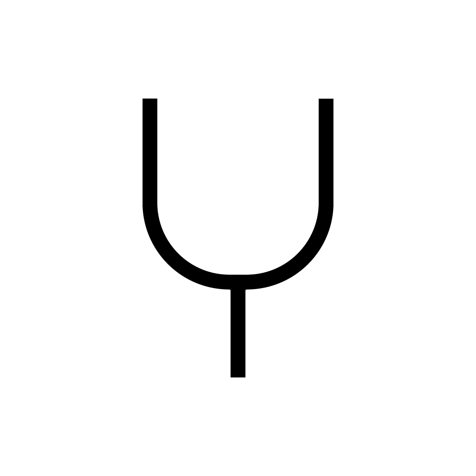 Artemide Alphabet of Light: letter U symbol, minimalist black line design with two vertical strokes joined by a curved base and a stem