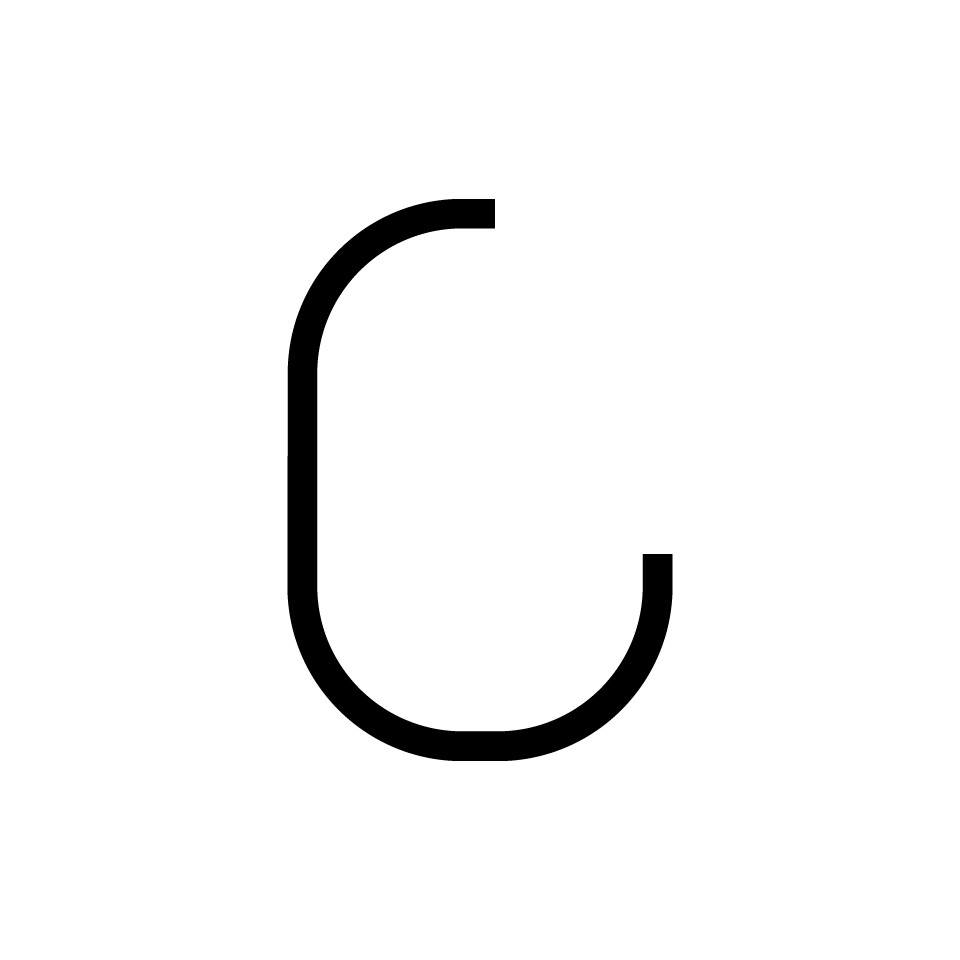Artemide Alphabet of Light: lowercase letter 'c' in bold black line design, part of the modular lighting letter collection