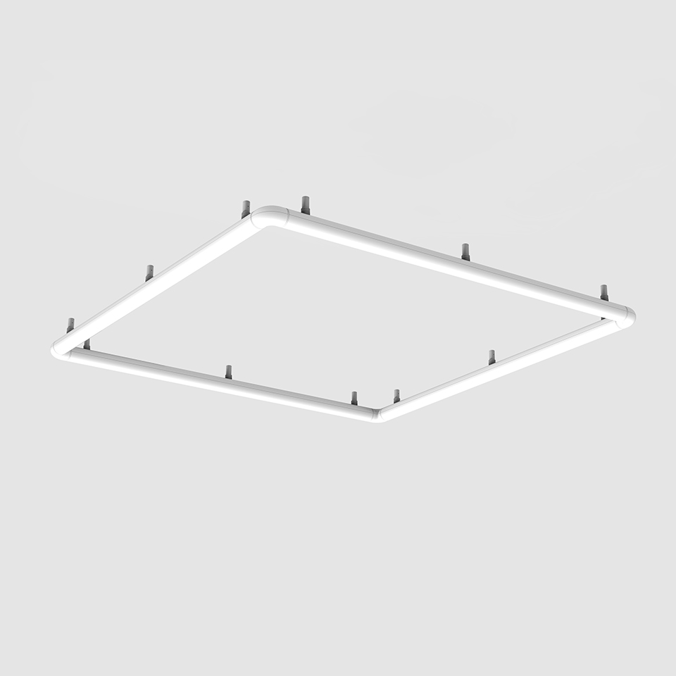 Artemide Alphabet of Light Square ceiling lamp, white LED luminous frame with rounded corners, recessed mounting clips